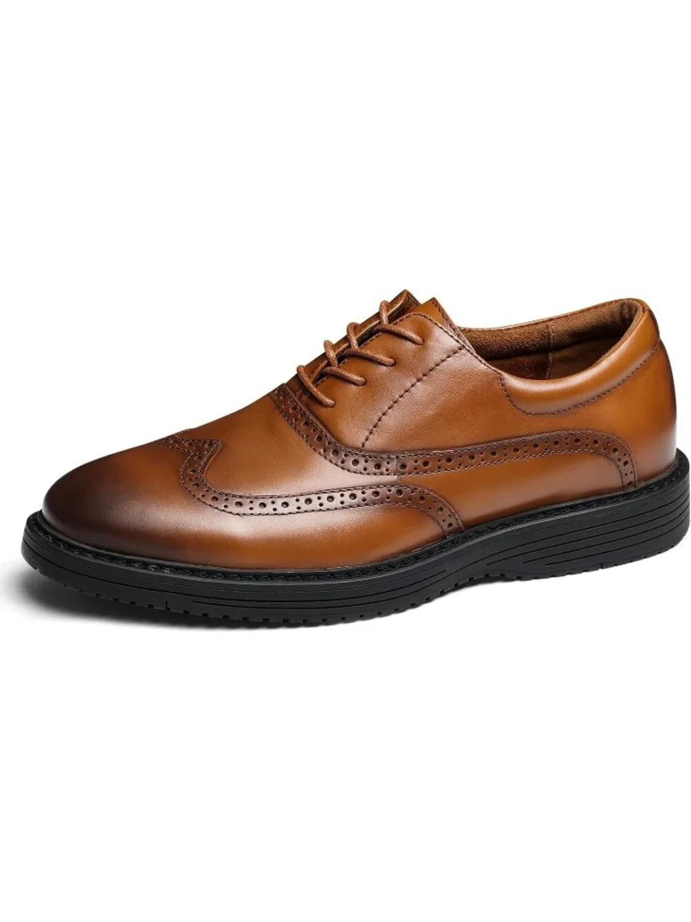 Men's Brown Genuine Leather Non Slip Casual Formal Oxford Dress Shoes